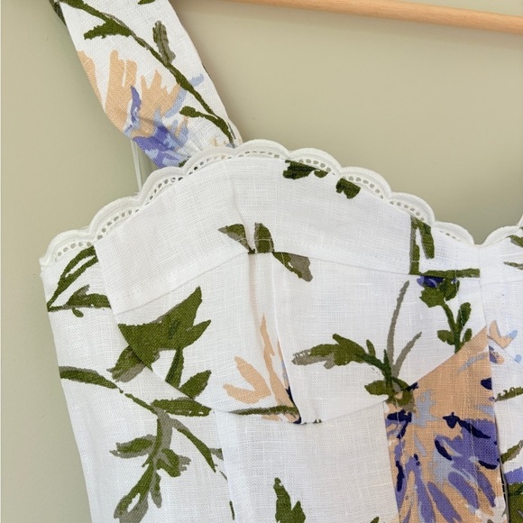 NEW Reformation Anatolia Linen Corset Two Piece Serenity White Floral US 2 UK 6 - Picture 4 of 16